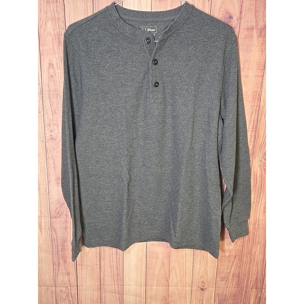 LL Bean Henley Pullover Men M-Reg  Gray Long Sleeve